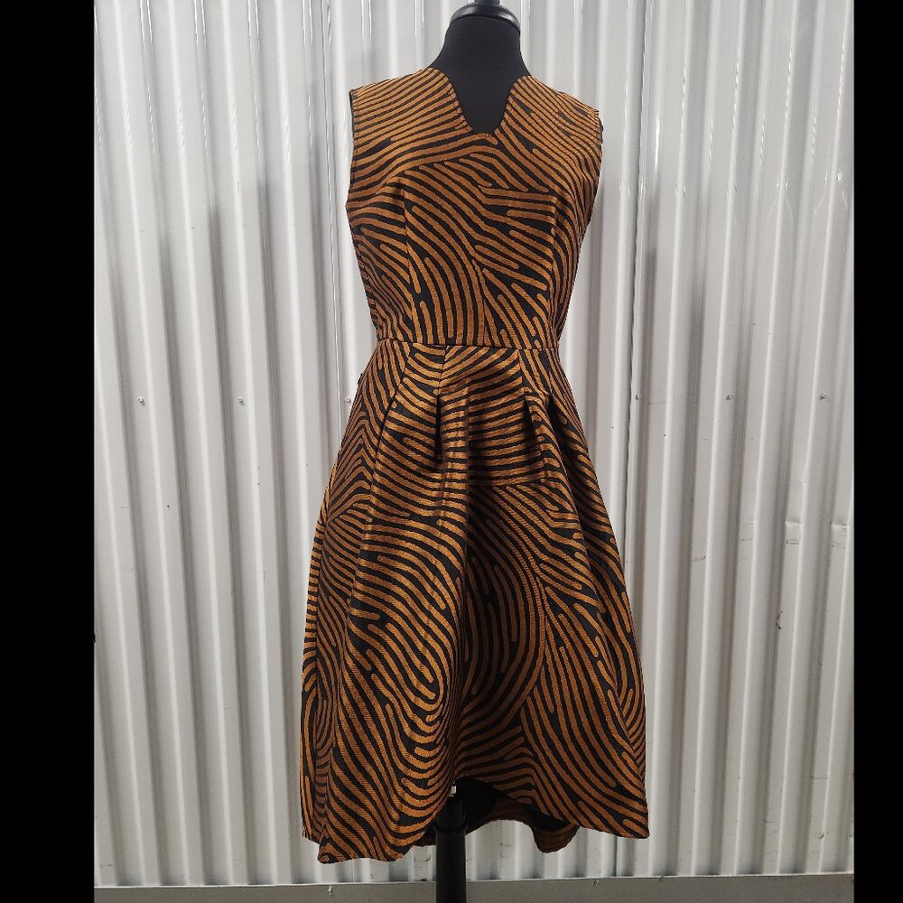 Samuel Dong Sleeveless Hi-Low Black/Amber Brocade Dress